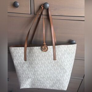 Michael Kors Signature Large Cream and Tan Tote